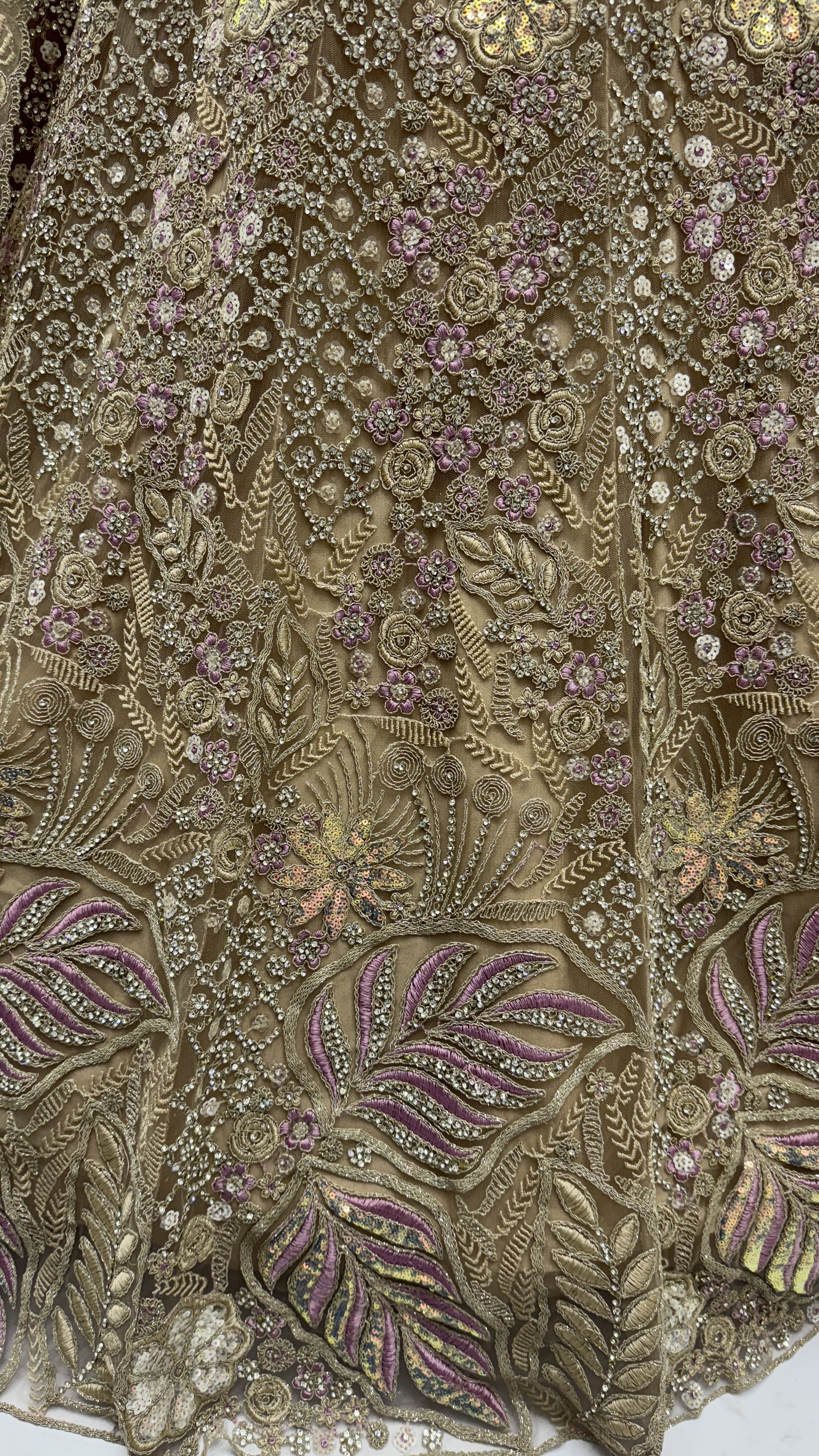 Golden Net A - Line Lehenga Choli with Diamond, Dori, Embroidered, Fancy, Multi, Sequins, Thread and Zircon Work